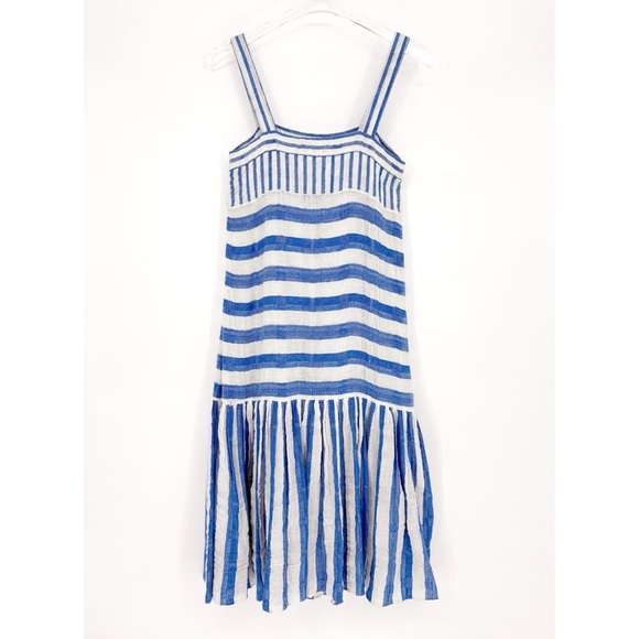 WARM Biscay Blue & White Striped Midi Dress 0 - Picture 5 of 12